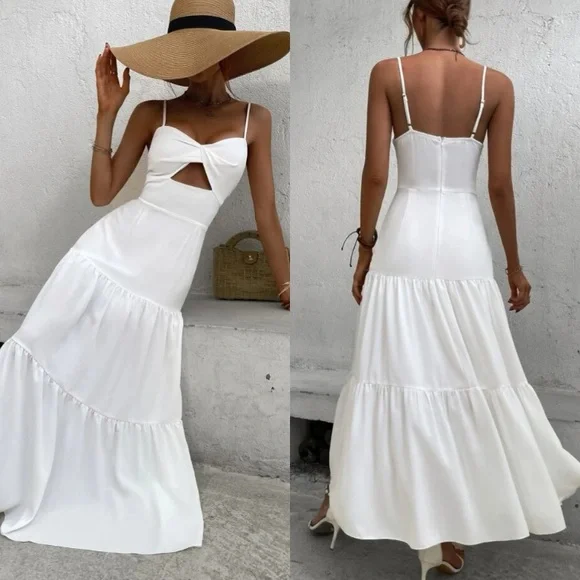 Boho white cutout cami maxi dress - Picture 2 of 5